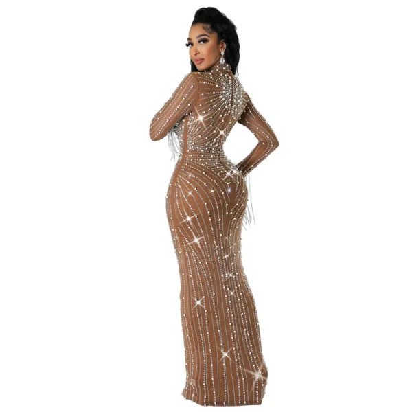 EINYOO Luxury Women's Mesh Diamonds Long Sleeve Prom Dresses Party Formal Bodycon Evening Gown Vestidos Clothing Traf Y2k Zevity 3