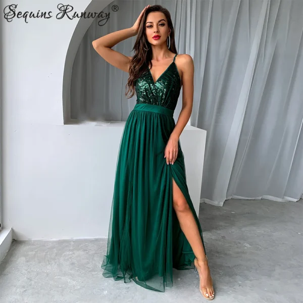 Sexy backless slip Sequin corset maxi summer dress women mesh long bodycon red Christmas party dress bridesmaid evening dresses 1
