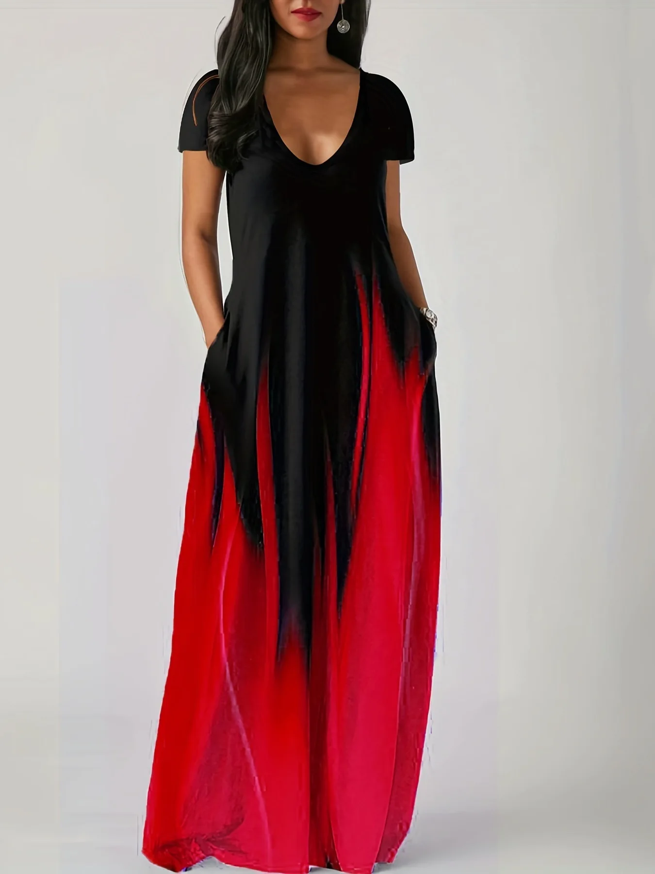 New Summer Loose Print Casual Women's Dress Pocket Long Dress 4