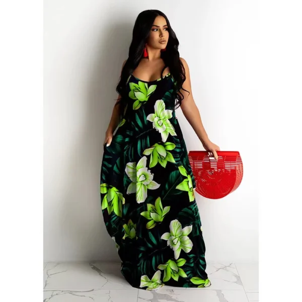 2024 AliExpress European and American cross-border summer new floral print loose slip dress long skirt 6