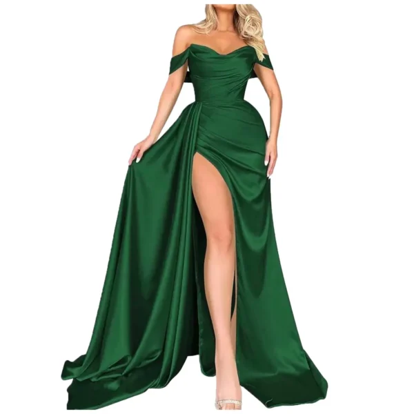 Sexy Long Satin Off Shoulder Evening Dresses for Women Fashion Backless Bodycon High Slit Strapless Elegant Party Prom Gown 1