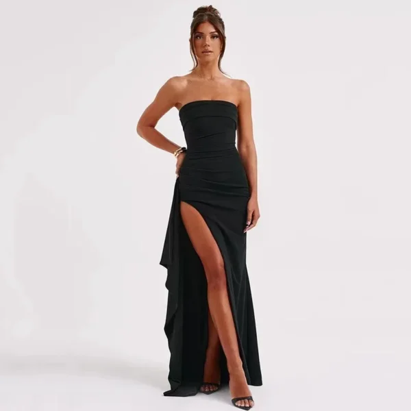 24 New Evening Dress Party Women's Word Collar Tube Top Dress Sexy Backless High Slit Dress 1