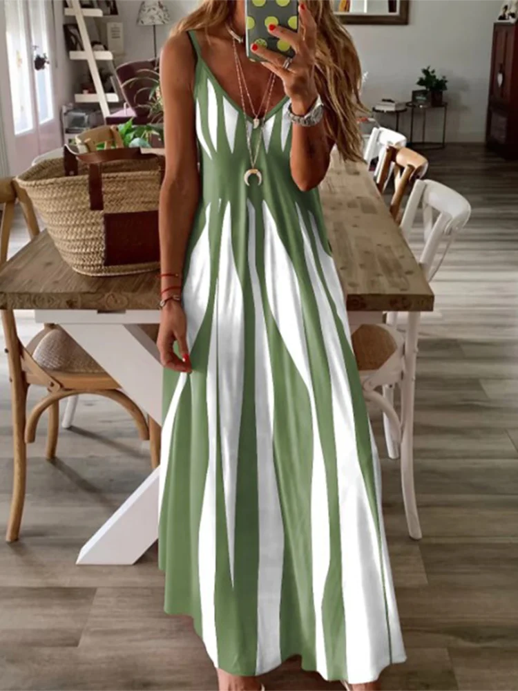 6-Color Patchwork Geometric Long Dress Women Summer Sexy Sleeveless Tank Dresses Vestidos 4