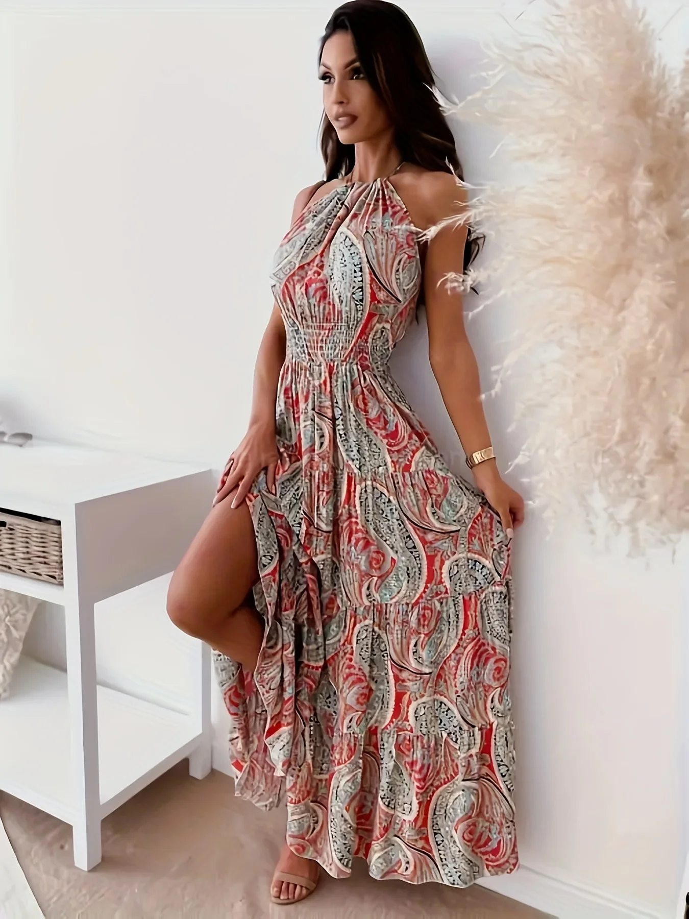 Contrast Color Female Dresses Elegant Loose Summer 2024 Beach Women’s Long Dress High Waist Sleeveless New Fashion Midi Length 3