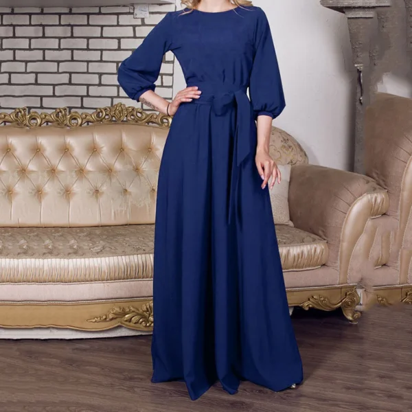 Dresses Medium Length Long Casual Party Sleeve Summer Solid With Belt Women Dress Dresses Women'S Dress Ropa Mujer 3