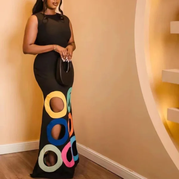 Colorful Hollow Out Summer Dress Women Elegant Round Neck Slim Club Party Dresses Sleeveless Long Holiday Beach Outfits 2024 1
