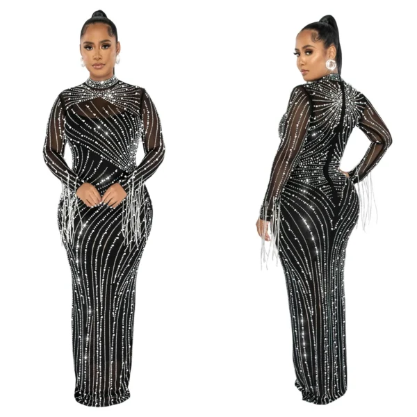EINYOO Luxury Women's Mesh Diamonds Long Sleeve Prom Dresses Party Formal Bodycon Evening Gown Vestidos Clothing Traf Y2k Zevity 4