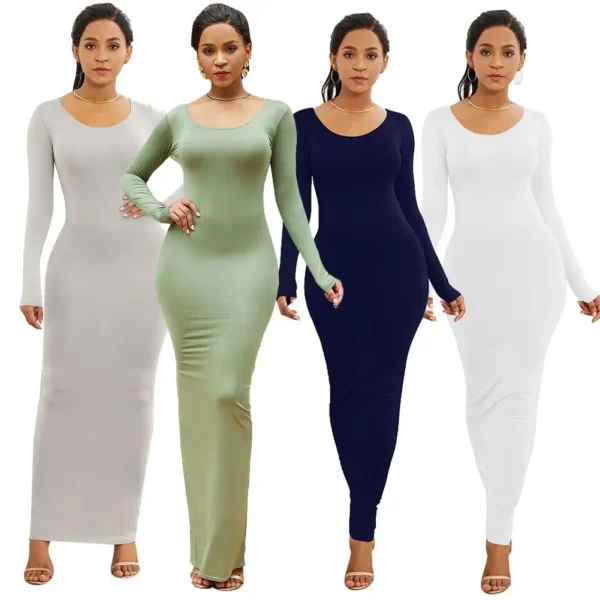 HOT SALES!!! Spring Autumn Sexy Long Dress Women Long Sleeve Round Neck Bodycon Maxi Dress evening party Dress 1