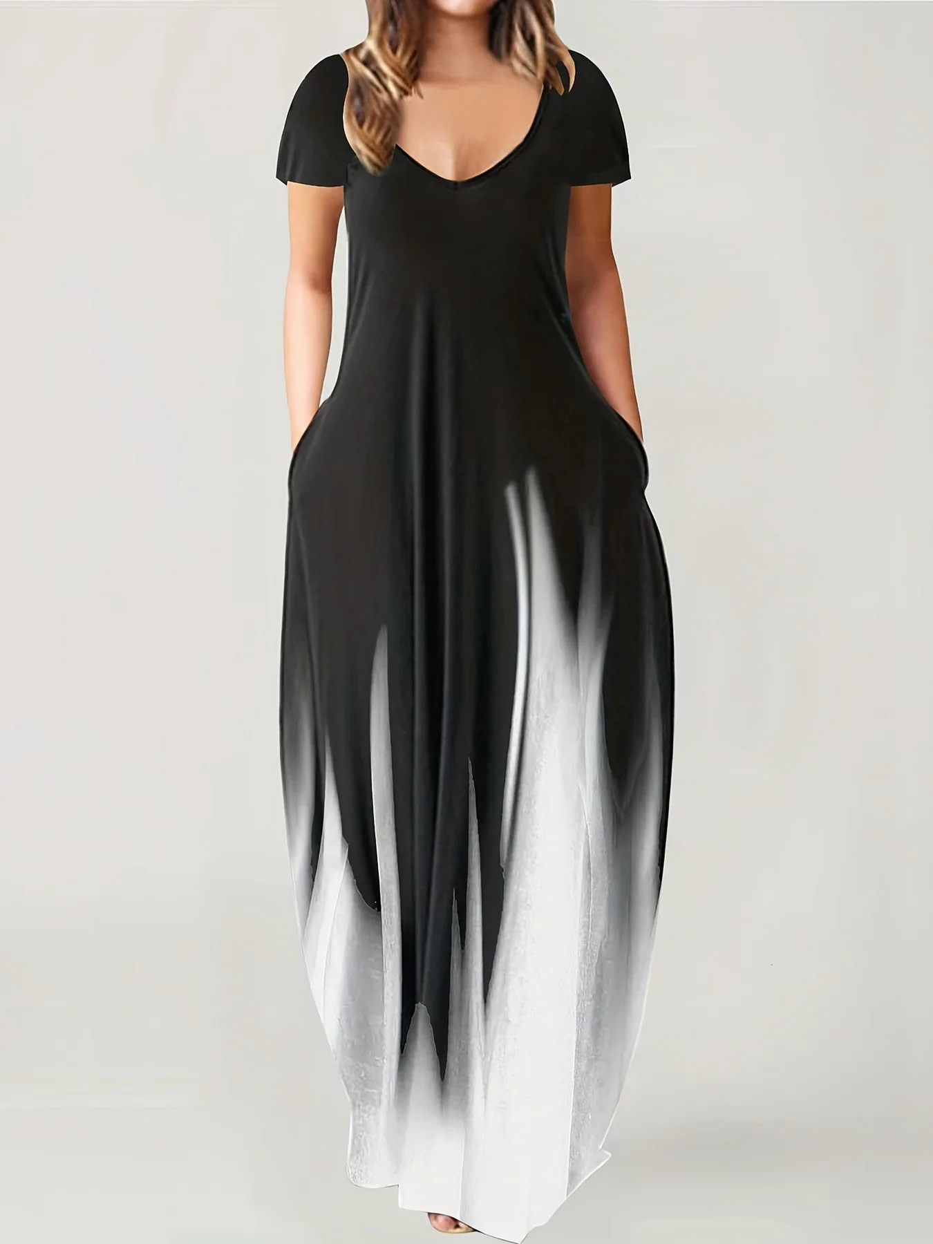 New Summer Loose Print Casual Women's Dress Pocket Long Dress 1
