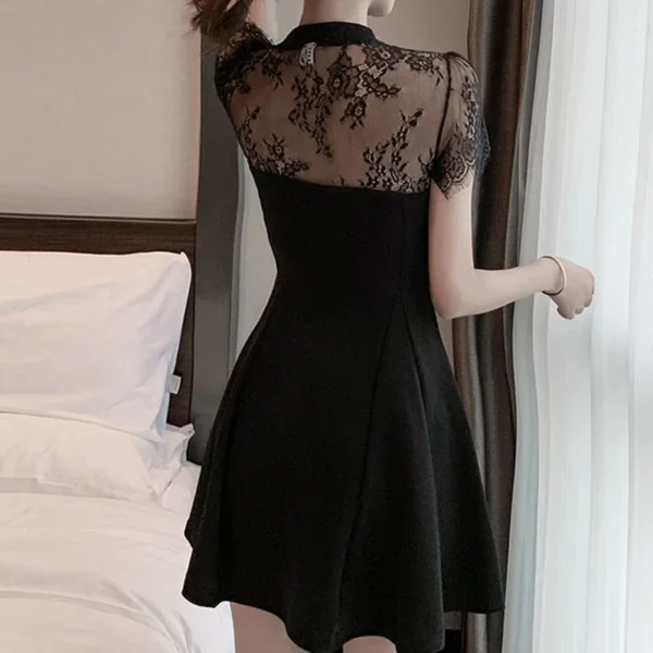 Women's Summer Lace Dress Tulle Cheongsam Dresses for Women 2023 Black Party Prom New Silk Transparent Korean Fashion Vintage 6