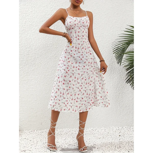 Summer Polka Dot Printed Womens Dresses Elegant Square Neck Sleeveless Sexy Chiffon Long Dress Beach Holiday Vestidos Lady Robe 5