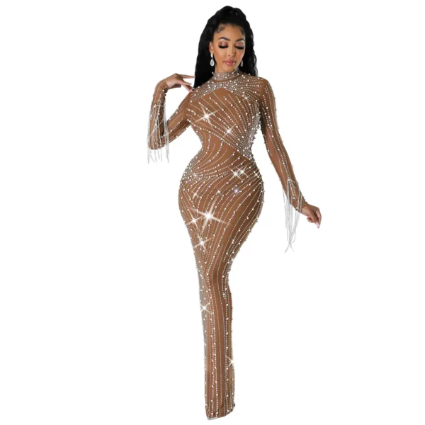 EINYOO Luxury Women's Mesh Diamonds Long Sleeve Prom Dresses Party Formal Bodycon Evening Gown Vestidos Clothing Traf Y2k Zevity 2