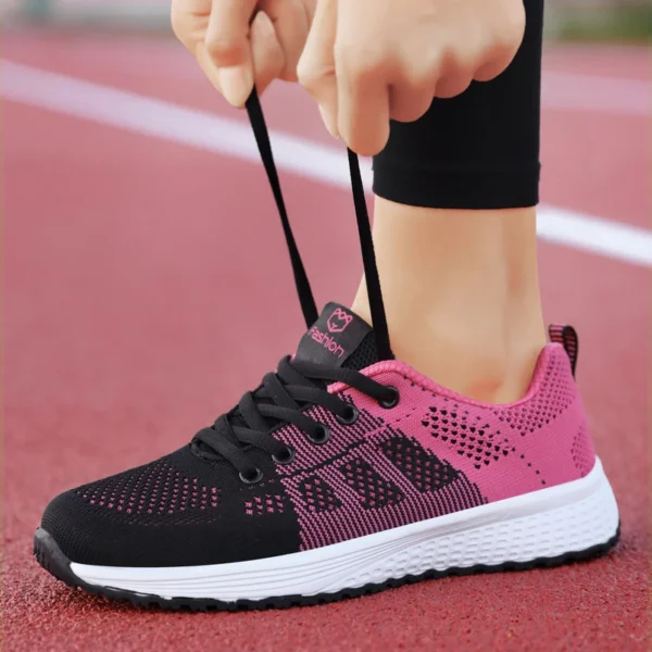 Women Casual Shoes Breathable Walking Mesh Lace Up Flat Shoes Sneakers Women Tenis Feminino Pink Black White 3
