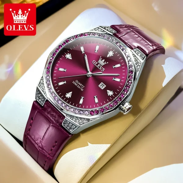OLEVS Original Women's Watches Diamond Lap Fashion Leather Strap 3m Waterproof Luminous Ladies Wristwatch Quartz Watch for Women 1