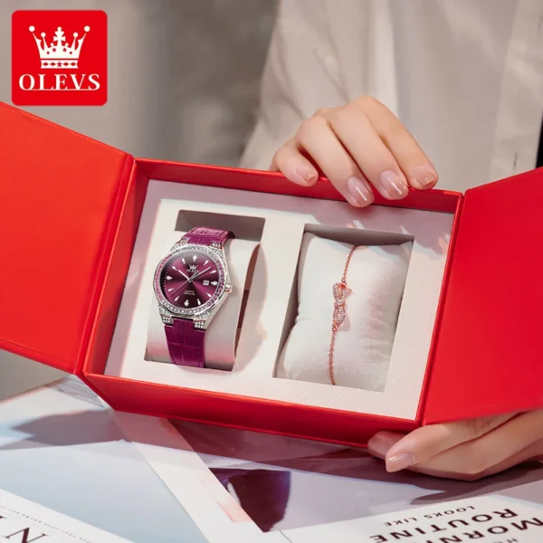 OLEVS Original Women's Watches Diamond Lap Fashion Leather Strap 3m Waterproof Luminous Ladies Wristwatch Quartz Watch for Women 6